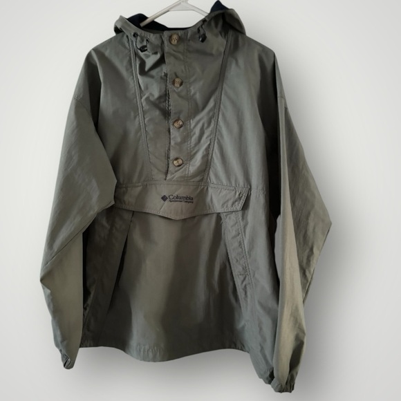 Vintage Columbia Olive Green Pullover Hooded Windbreaker Jacket Mens Size L - Picture 1 of 13